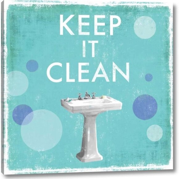 Wrapped canvas wall art for bathroom Wash your hands Keep it clean set of 2 - Picture 13 of 13